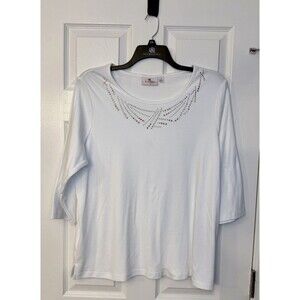 NWOT Quacker Factory white Gold Embellished women’s shirt top 1X XL - Has Stain